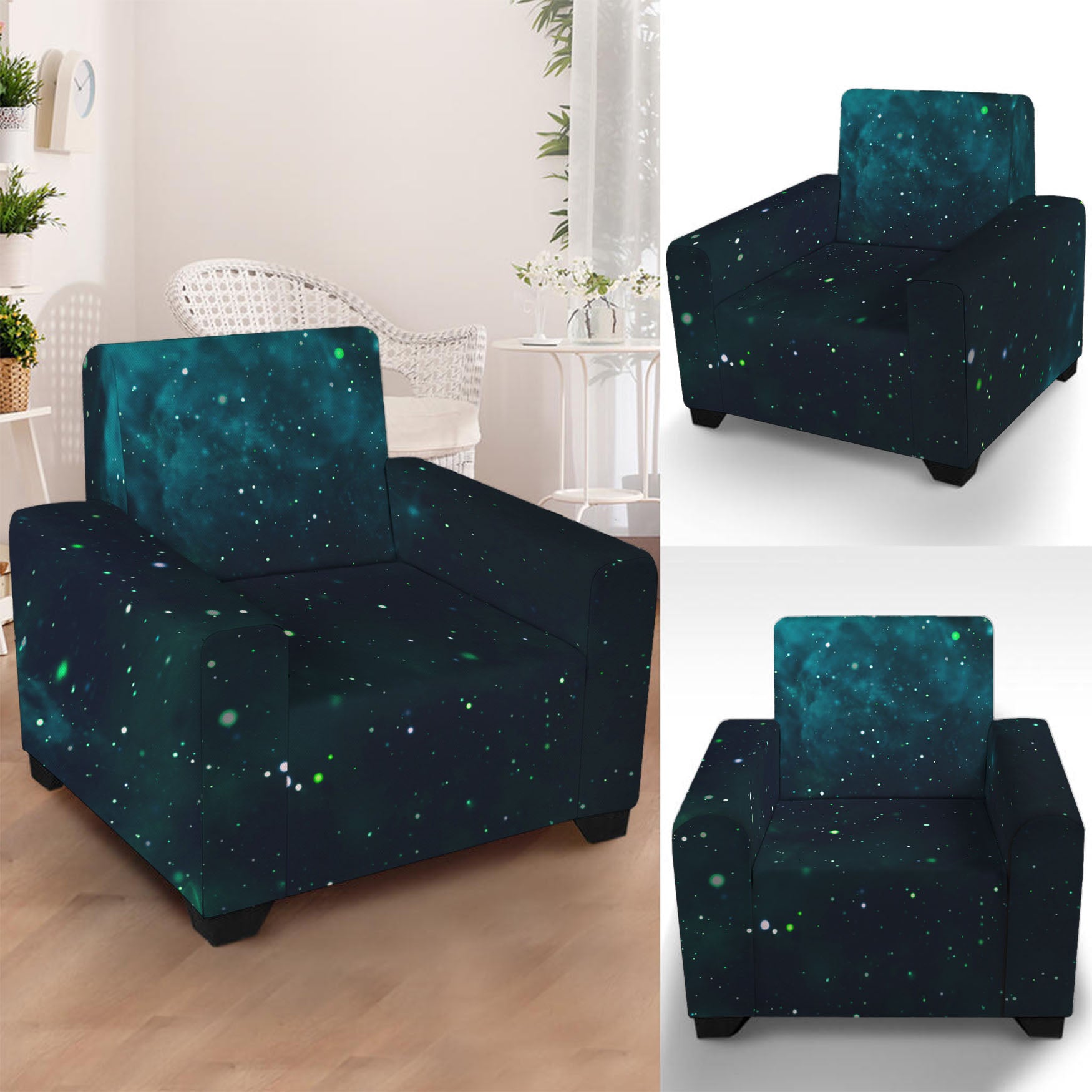 Dark Teal Galaxy Space Print Armchair Slipcover