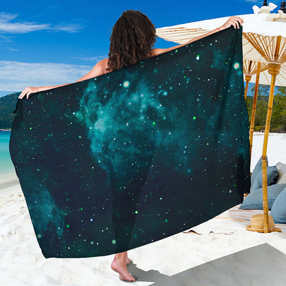 Dark Teal Galaxy Space Print Beach Sarong Wrap