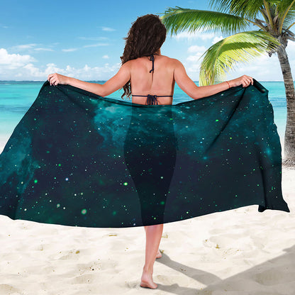 Dark Teal Galaxy Space Print Beach Sarong Wrap