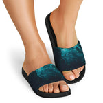 Dark Teal Galaxy Space Print Black Slide Sandals