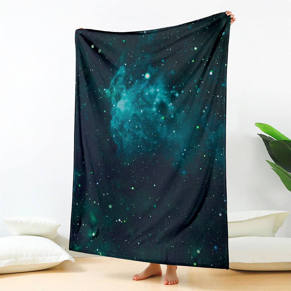 Dark Teal Galaxy Space Print Blanket