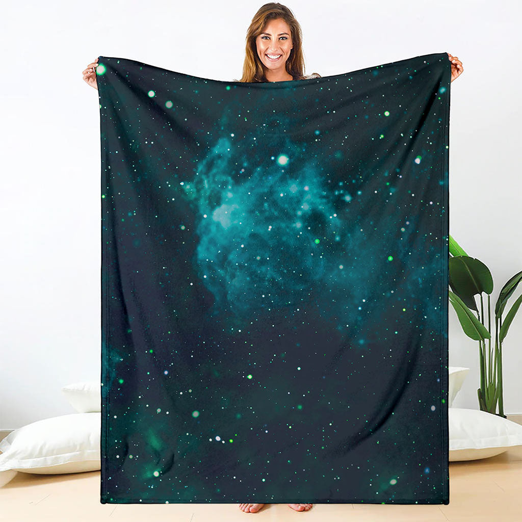 Dark Teal Galaxy Space Print Blanket