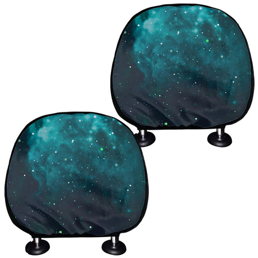 Dark Teal Galaxy Space Print Car Headrest Covers