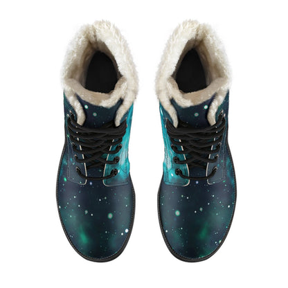Dark Teal Galaxy Space Print Comfy Boots GearFrost