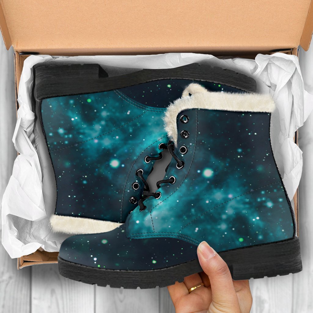 Dark Teal Galaxy Space Print Comfy Boots GearFrost
