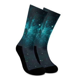 Dark Teal Galaxy Space Print Crew Socks