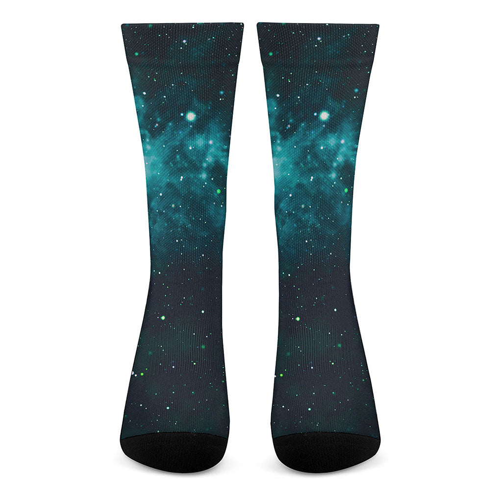 Dark Teal Galaxy Space Print Crew Socks