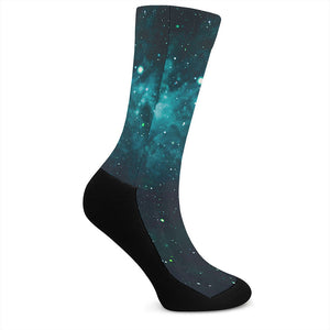 Dark Teal Galaxy Space Print Crew Socks