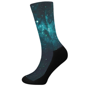 Dark Teal Galaxy Space Print Crew Socks