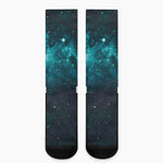 Dark Teal Galaxy Space Print Crew Socks