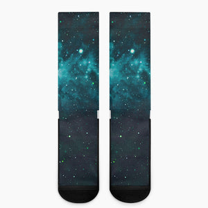 Dark Teal Galaxy Space Print Crew Socks