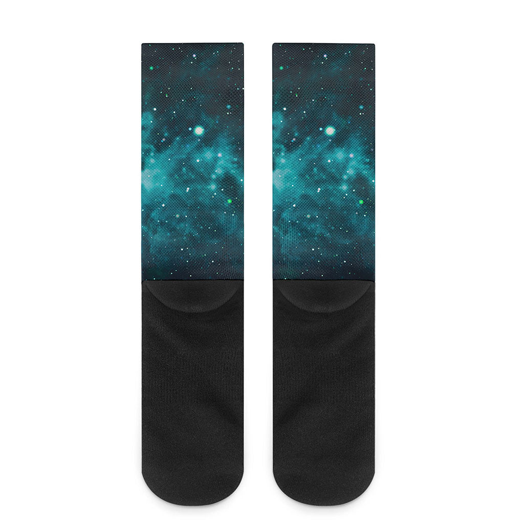 Dark Teal Galaxy Space Print Crew Socks