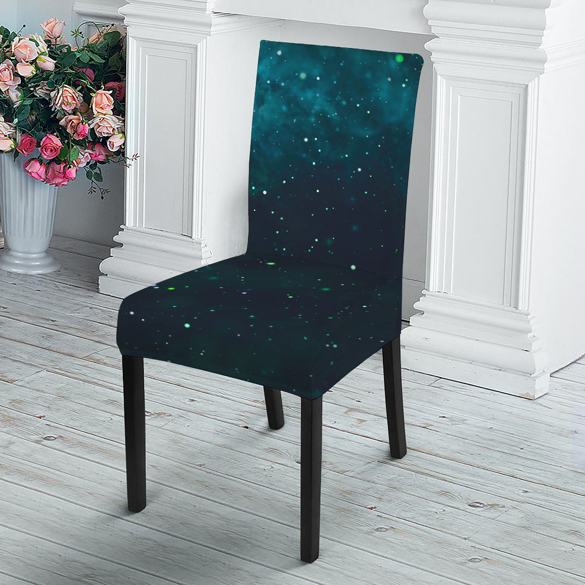 Dark Teal Galaxy Space Print Dining Chair Slipcover