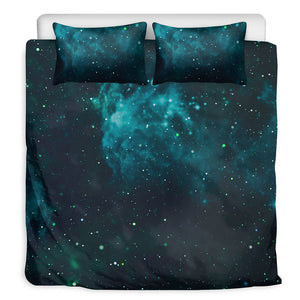 Dark Teal Galaxy Space Print Duvet Cover Bedding Set