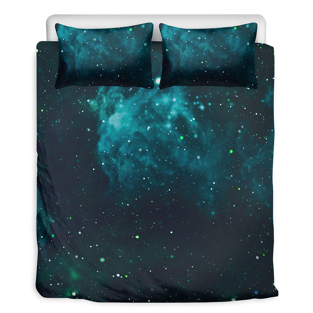 Dark Teal Galaxy Space Print Duvet Cover Bedding Set