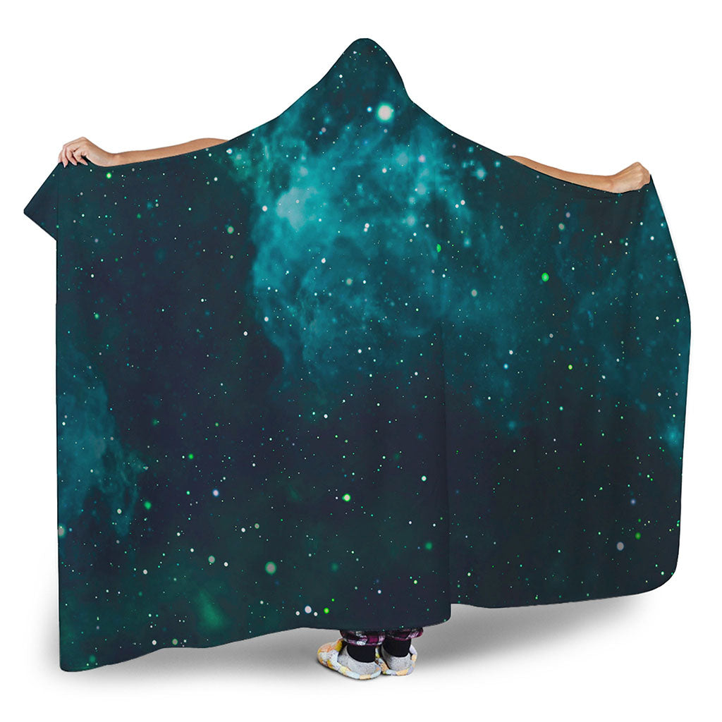 Dark Teal Galaxy Space Print Hooded Blanket