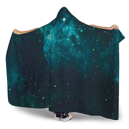 Dark Teal Galaxy Space Print Hooded Blanket
