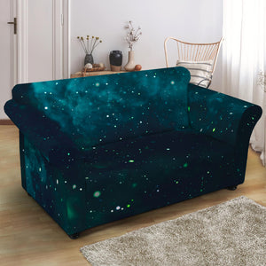 Dark Teal Galaxy Space Print Loveseat Slipcover