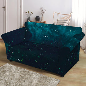 Dark Teal Galaxy Space Print Loveseat Slipcover