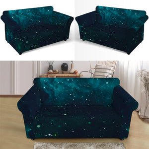 Dark Teal Galaxy Space Print Loveseat Slipcover