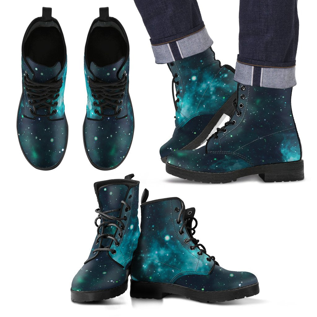 Dark Teal Galaxy Space Print Men's Boots GearFrost