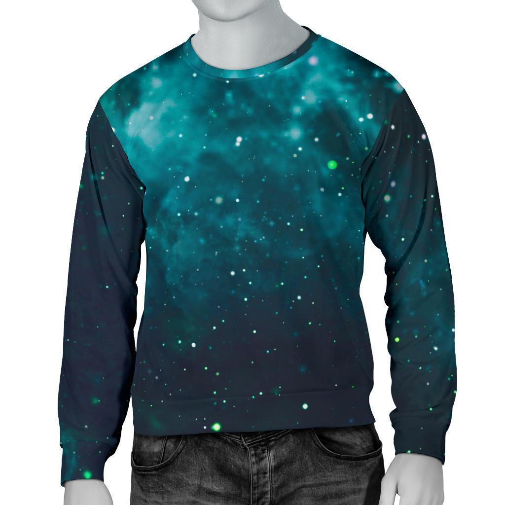 Dark Teal Galaxy Space Print Men's Crewneck Sweatshirt GearFrost