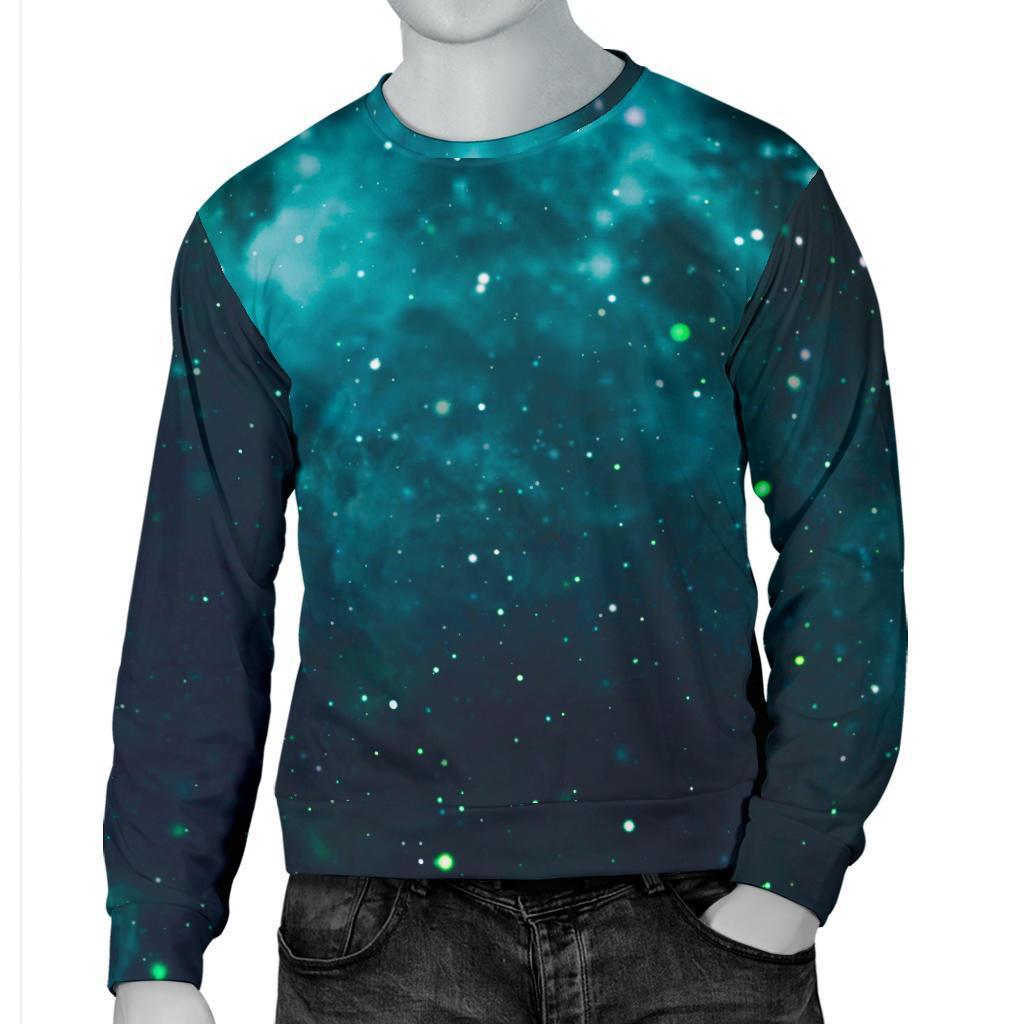 Dark Teal Galaxy Space Print Men's Crewneck Sweatshirt GearFrost