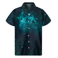 Dark Teal Galaxy Space Print Men's Short Sleeve Shirt
