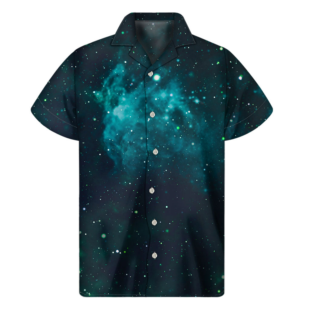 Dark Teal Galaxy Space Print Men's Short Sleeve Shirt