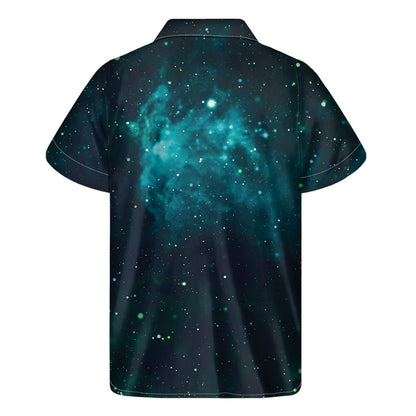 Dark Teal Galaxy Space Print Men's Short Sleeve Shirt