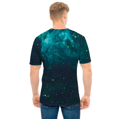 Dark Teal Galaxy Space Print Men's T-Shirt