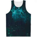 Dark Teal Galaxy Space Print Men's Tank Top