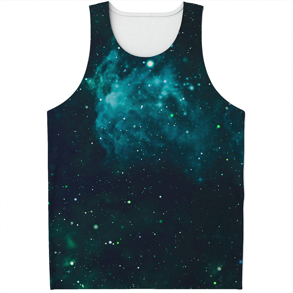 Dark Teal Galaxy Space Print Men's Tank Top