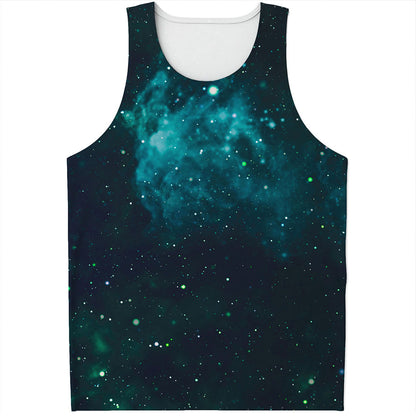 Dark Teal Galaxy Space Print Men's Tank Top