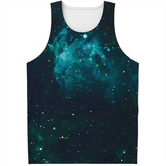 Dark Teal Galaxy Space Print Men's Tank Top
