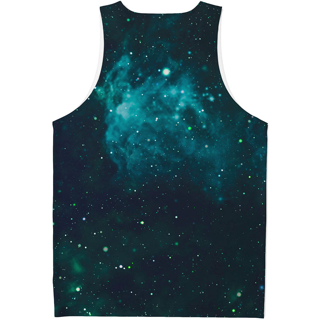 Dark Teal Galaxy Space Print Men's Tank Top