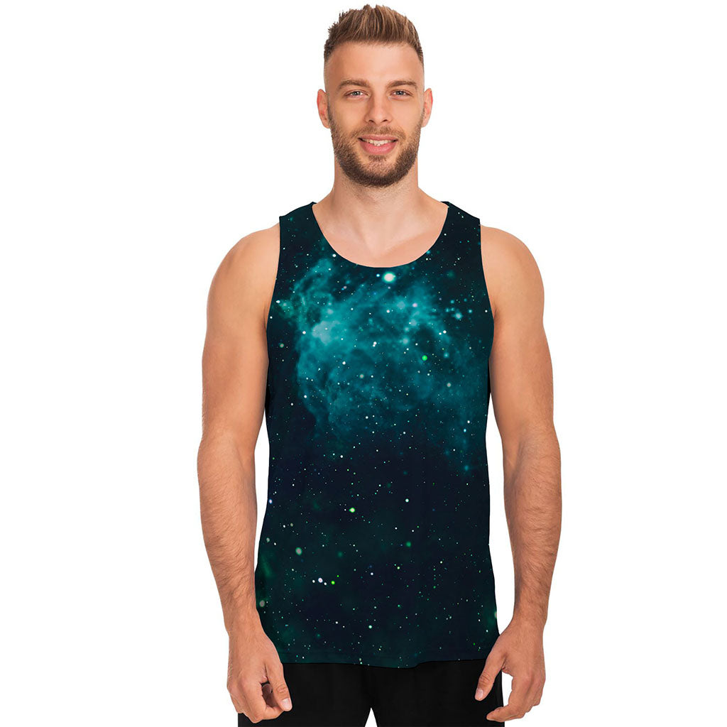 Dark Teal Galaxy Space Print Men's Tank Top