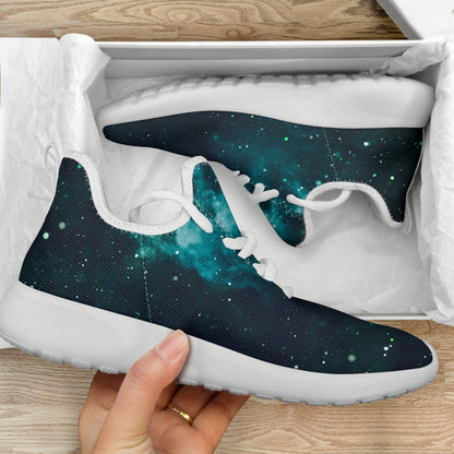 Dark Teal Galaxy Space Print Mesh Knit Shoes GearFrost