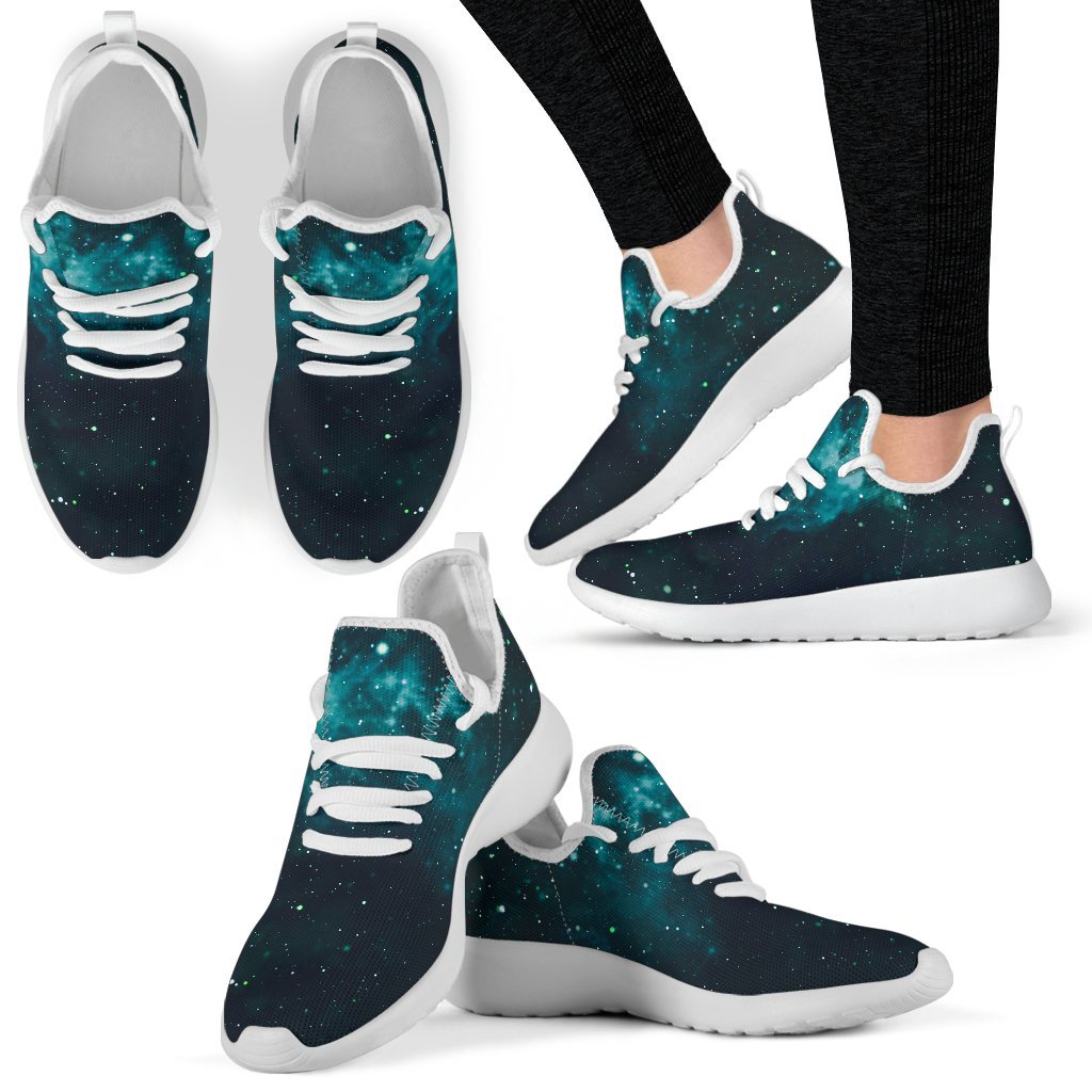 Dark Teal Galaxy Space Print Mesh Knit Shoes GearFrost