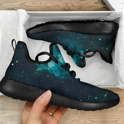 Dark Teal Galaxy Space Print Mesh Knit Shoes GearFrost
