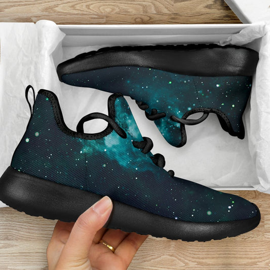 Dark Teal Galaxy Space Print Mesh Knit Shoes GearFrost