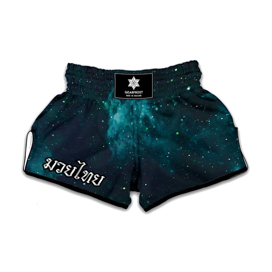 Dark Teal Galaxy Space Print Muay Thai Boxing Shorts