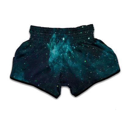 Dark Teal Galaxy Space Print Muay Thai Boxing Shorts