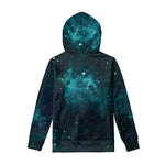 Dark Teal Galaxy Space Print Pullover Hoodie