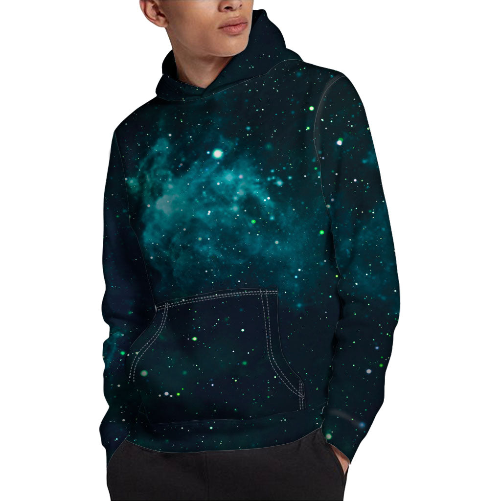 Dark Teal Galaxy Space Print Pullover Hoodie