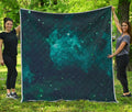 Dark Teal Galaxy Space Print Quilt