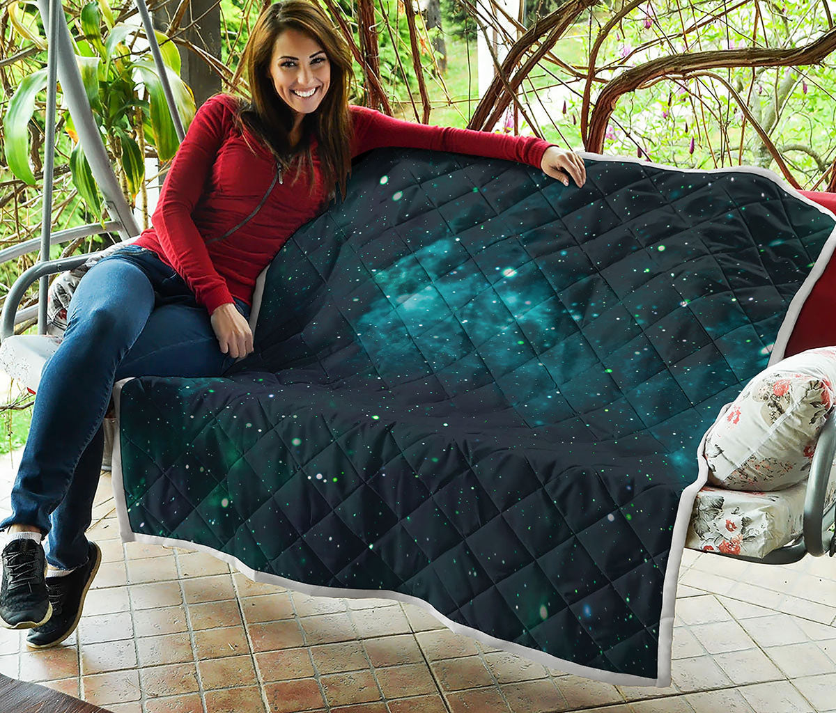 Dark Teal Galaxy Space Print Quilt