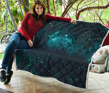 Dark Teal Galaxy Space Print Quilt