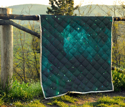 Dark Teal Galaxy Space Print Quilt