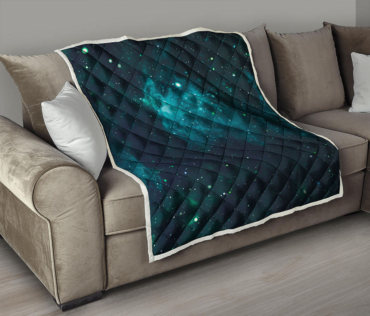 Dark Teal Galaxy Space Print Quilt